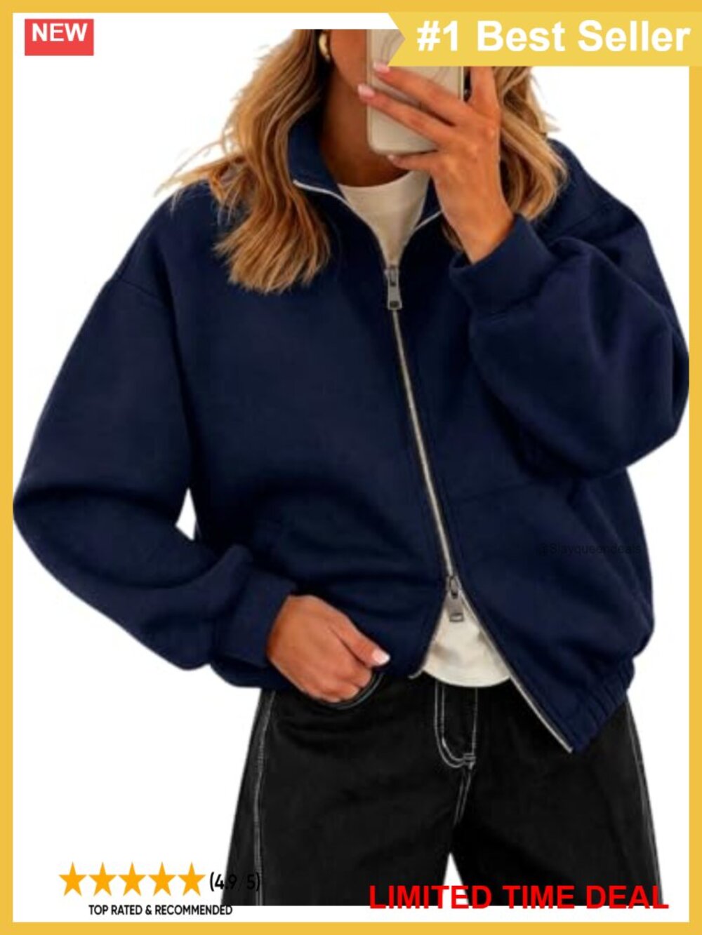 Fleece Zip Up Sweatshirt Stand Collar Drop Shoulder Casual Y2K Jacket Women